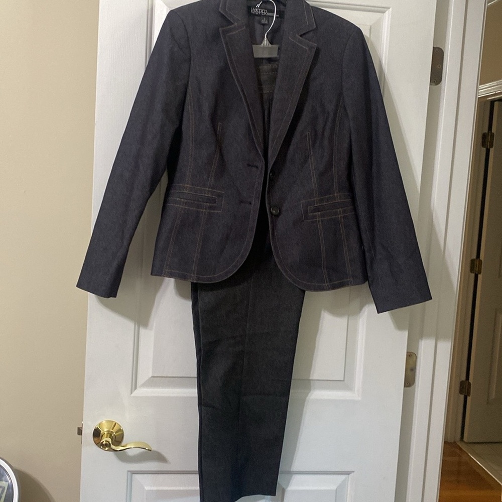 Blue jean pants suit